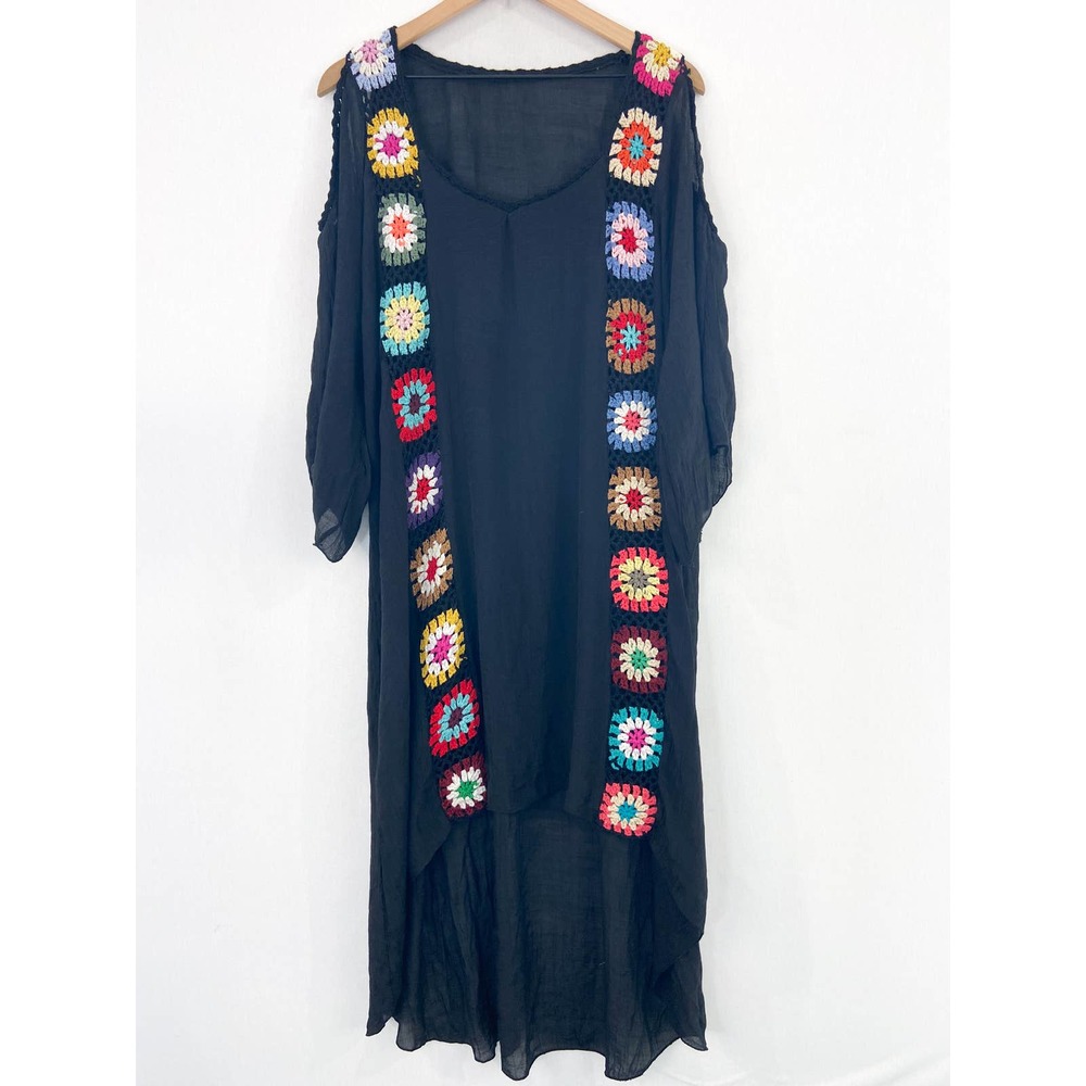 Boho Beachy Black Swimsuit Coverup Dress Crochet Cold Shoulder 3XL